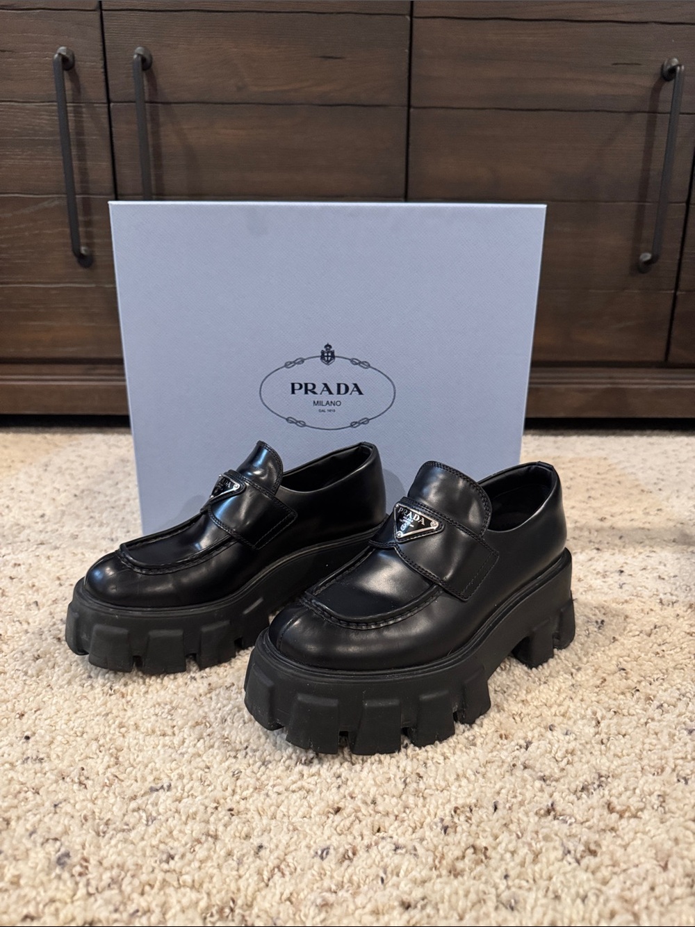 Prada Women’s Black Chunky Leather Loafers